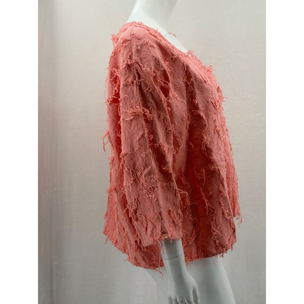 Peck & Peck Top Womens Large Coral Pink Textured Cotton Linen Boho Artsy Summer - Picture 3 of 9